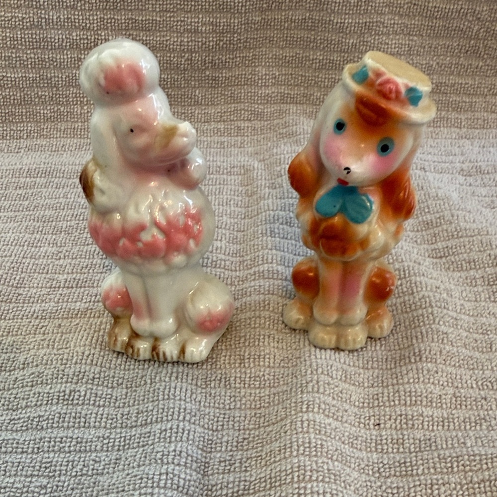 Vintage porcelain Poodle Figurines - Pink and Brown